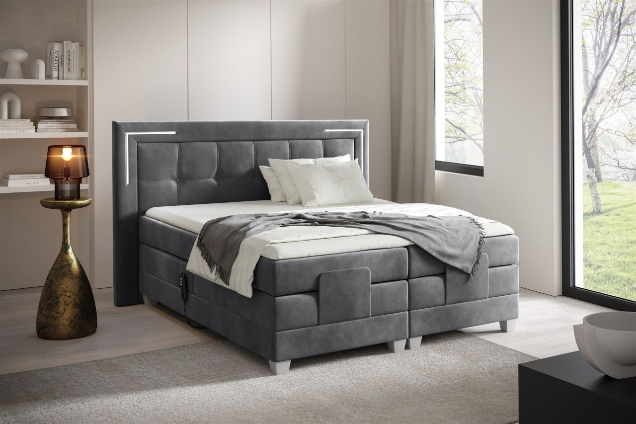 Boxspringbett Elektrisch Bett DORES 120x200cm in Stoff Fresh Stahlgrau