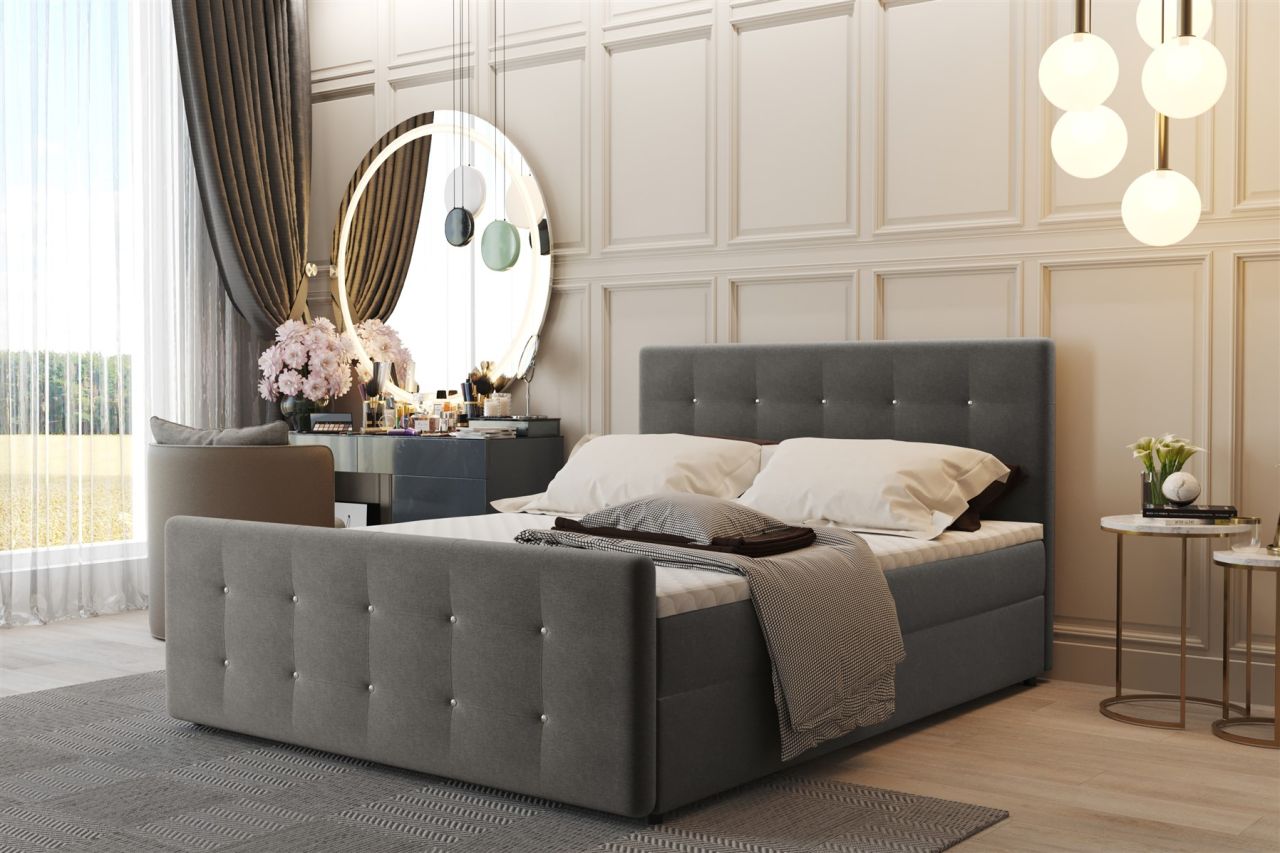 Boxspringbett Schlafzimmerbett CARLOS 140x200cm Stoff Soro Graubraun inkl.Bet...