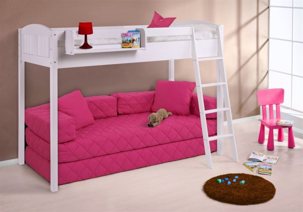 Hochbett Spielbett Bett - BENI XS - Kiefer Weiss