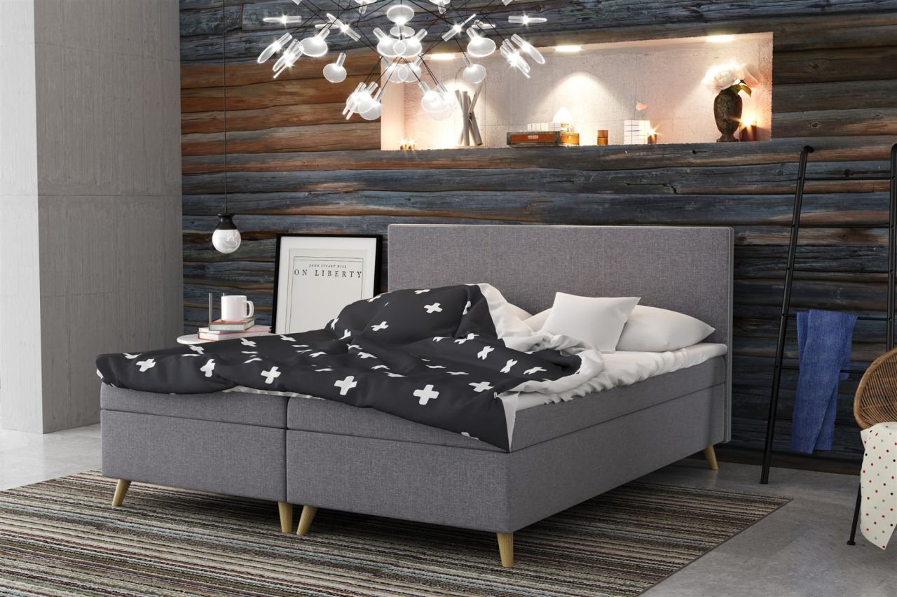 Boxspringbett Schlafzimmerbett Sileno 160x200cm in Stoff Sawana Dunkelgrau