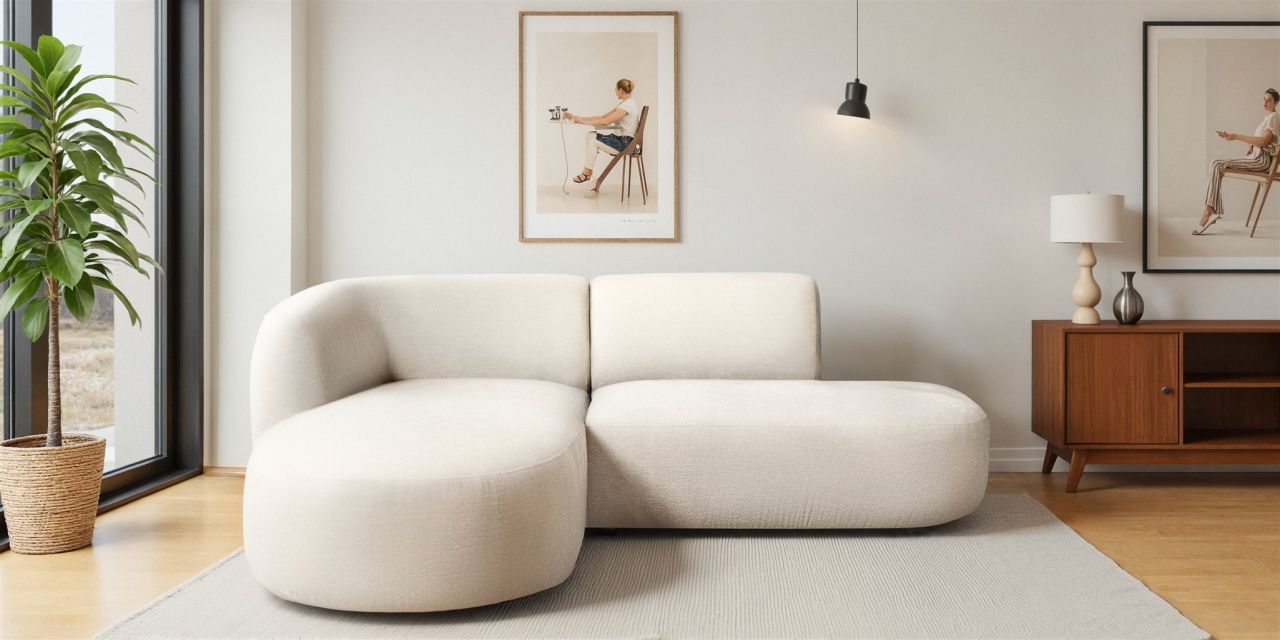 Ecksofa ersofa BABETTE in Stoff Lins Creme Ottomane Links