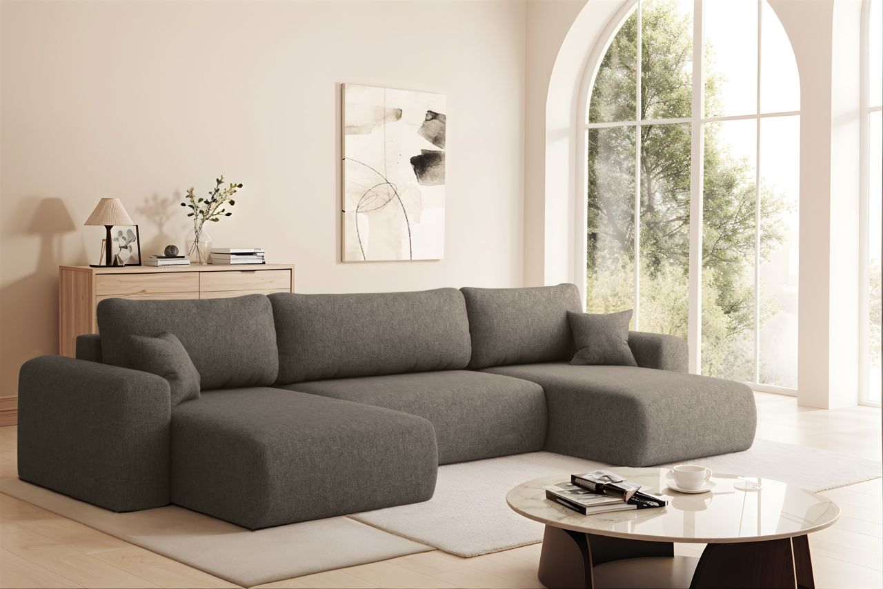 Wohnlandschaft Sofa mit Schlaffunktion FLORA Stoff Verita Braun
