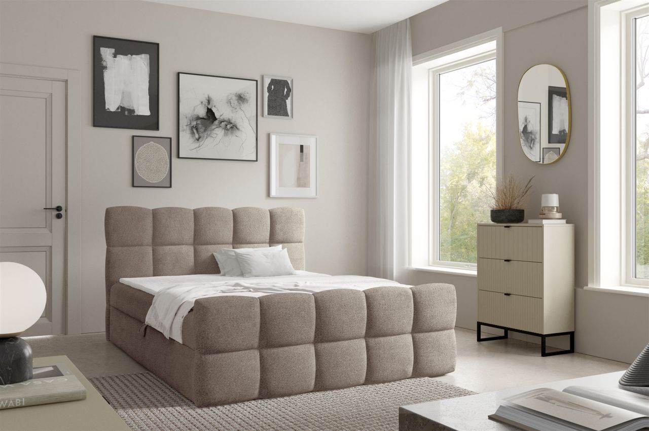 Boxspringbett Schlafzimmerbett SATINE 160x200cm Stoff Coral Dunkelbeige