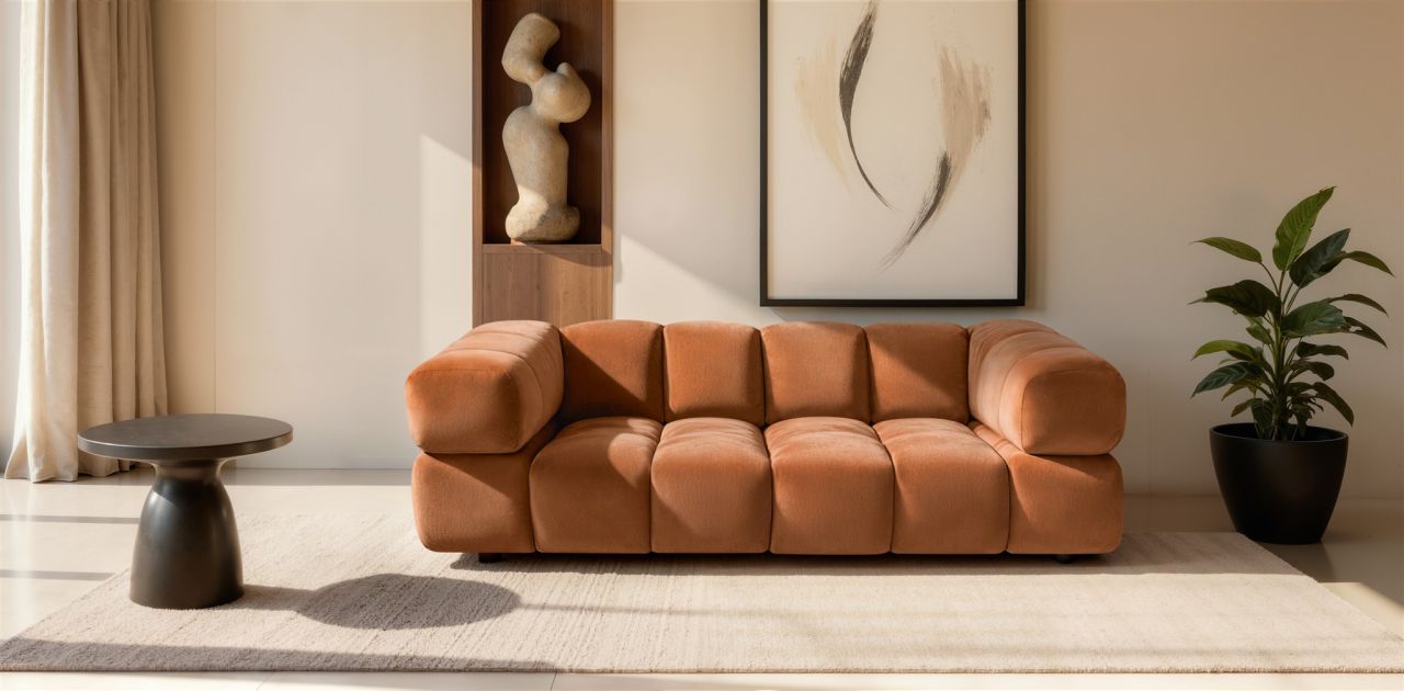 Sofa ersofa BLANCHE 3-Sitzer in Stoff Bluvel Rostbraun