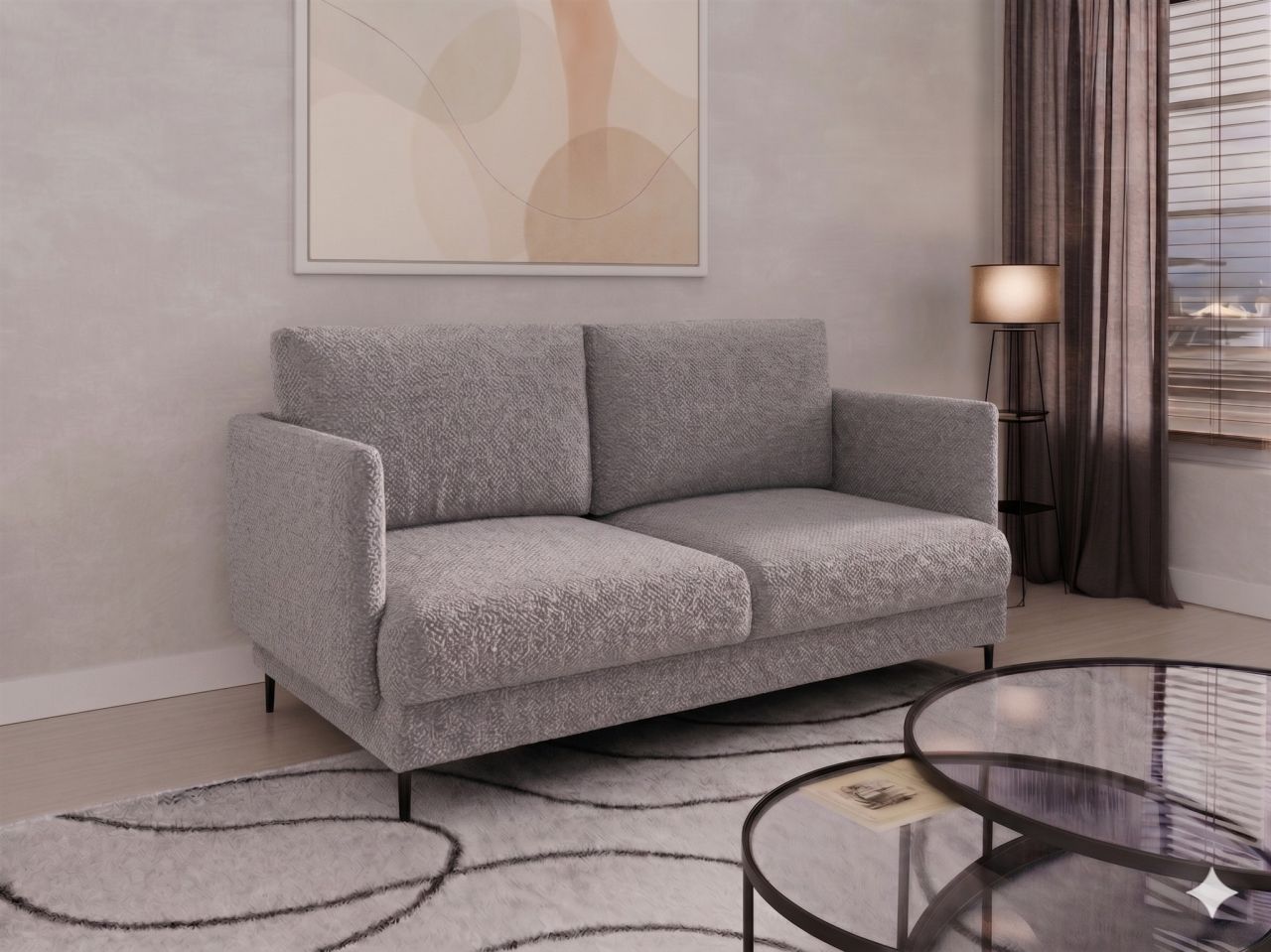 Fun Moebel Grau Sofa Designersofa Helmer 2-Sitzer Stoff Baloo