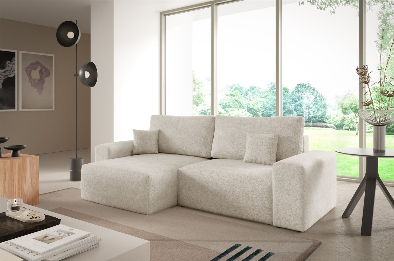 Ecksofa Schlafsofa Sofa ARONA XS in Stoff Centaur Creme Ottomane Links