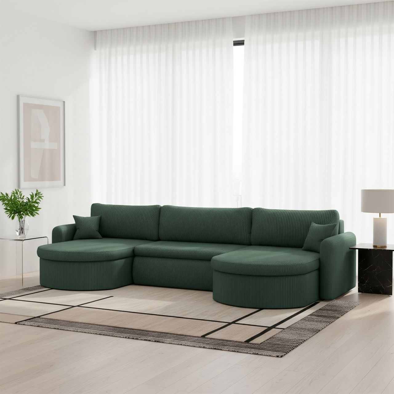 Wohnlandschaft Sofa mit Schlaffunktion FELIZ Stoff Poso Grün
