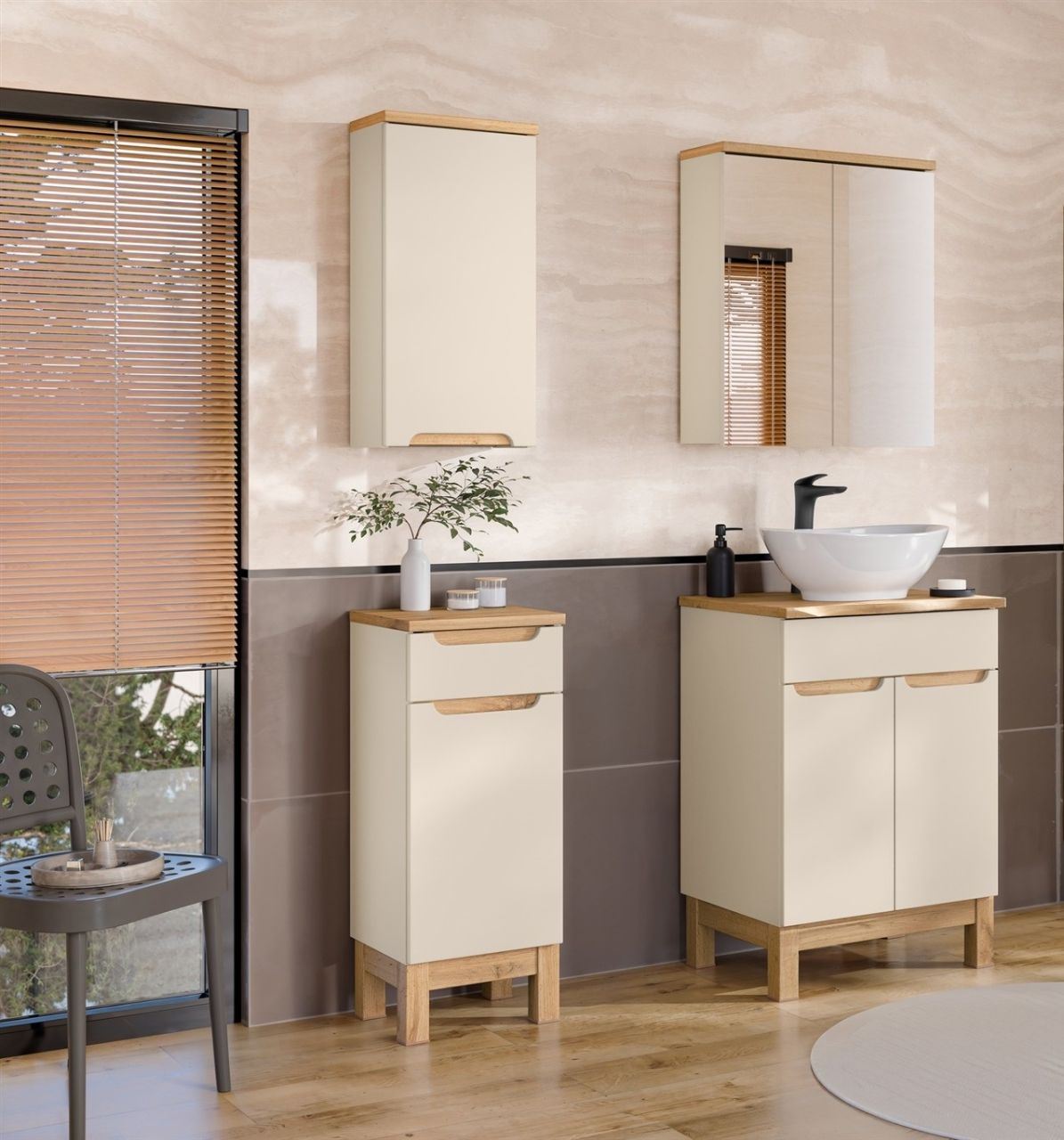 Badmöbel Set 4-tlg Badezimmerset DEVI Cashmere ohne Waschtisch