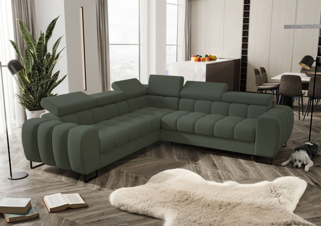 Ecksofa Schlafsofa BASTIEN in Stoff Gemma Grün Seite Universal