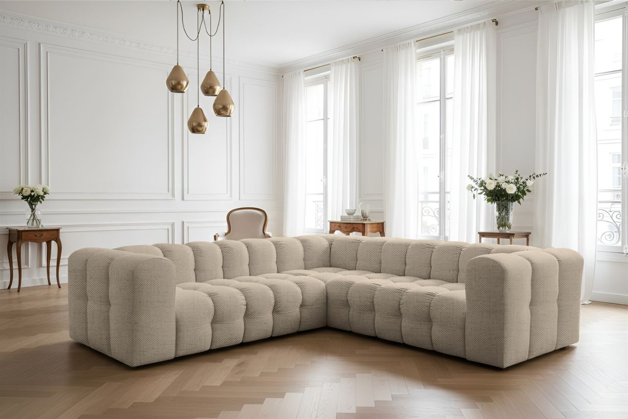 Ecksofa ersofa SOLVIE XS in Stoff Moly Beige Seite Universal