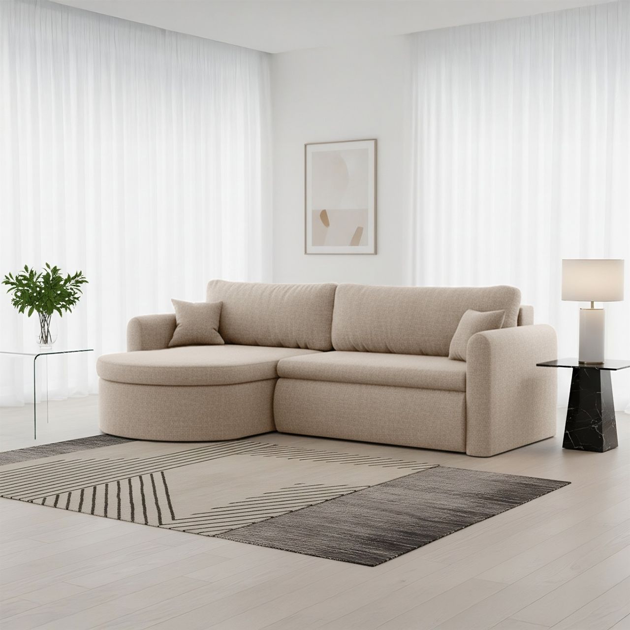 Ecksofa Schlafsofa FELIZ Stoff Faro Hellbraun Ottomane Links