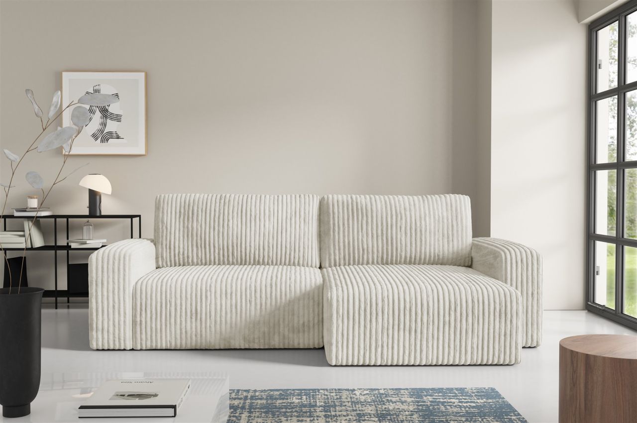 Ecksofa mit Schlaffunktion NATALIA in Stoff Tilia Creme Ottomane Rechts
