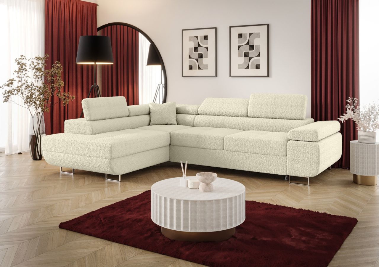 Ecksofa Schlafsofa Sofa MONARO Stoff Quelle Creme Ottomane Links