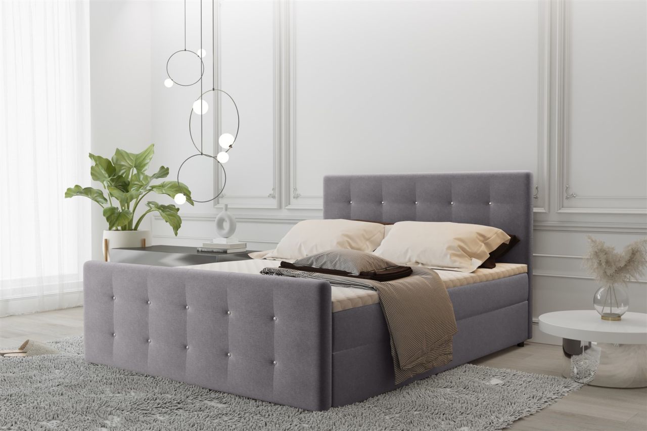 Boxspringbett Schlafzimmerbett MAURO 120x200cm Stoff Soro Grau inkl.Bettkasten