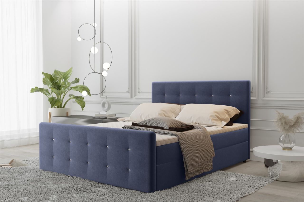 Boxspringbett Schlafzimmerbett MAURO 120x200cm Stoff Soro Blau inkl.Bettkasten