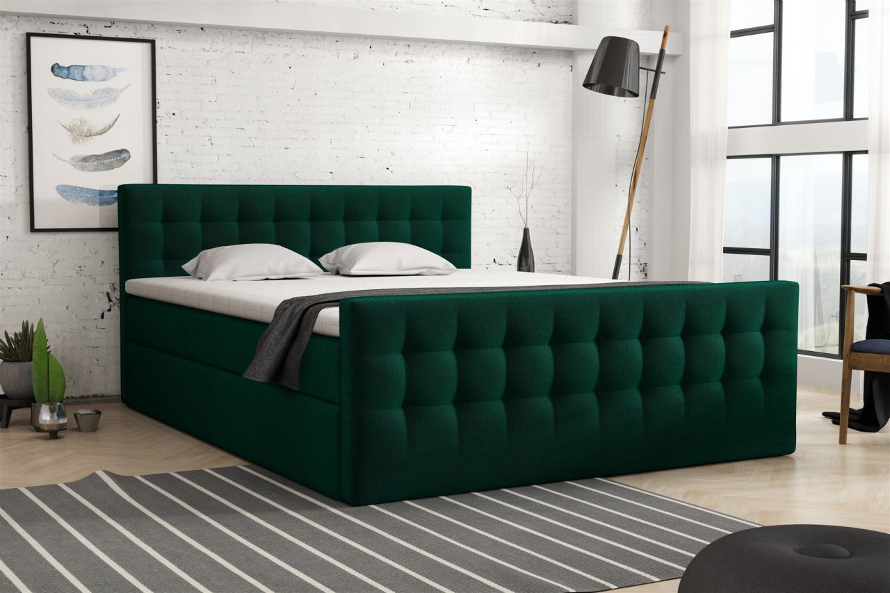 Boxspringbett Schlafzimmerbett ANKER 160x200cm in Stoff Monolith Grün