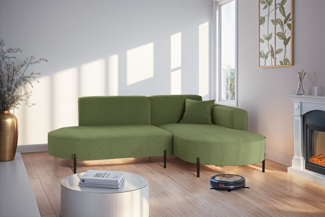 Ecksofa ersofa VALENCIA XS in Stoff Quelle Hellgrün Ottomane Rechts