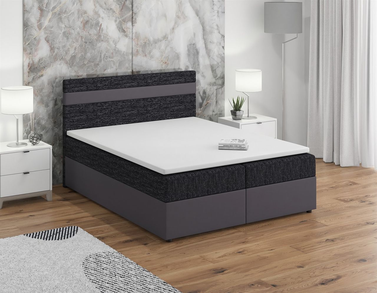 Boxspringbett Schlafzimmerbett INVERN 180x200cm Grau-Schwarz