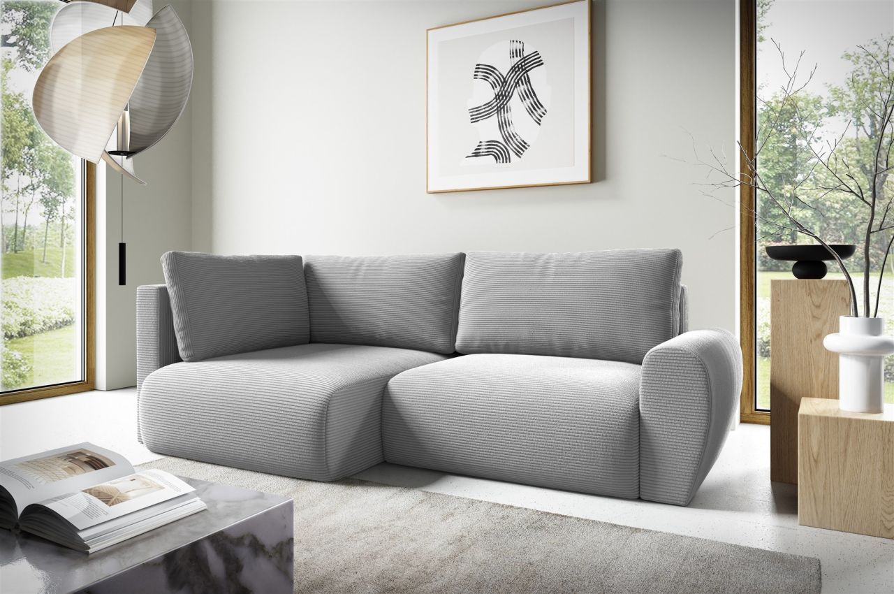 Fun Möbel Ecksofa Schlafsofa Galan Mini Stoff Poso Hellgrau Ottomane Links