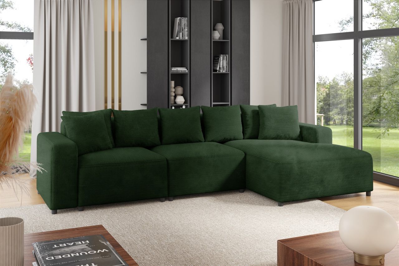Ecksofa ersofa Sofa MEGAN in Stoff Poso Dunkelgrün Ottomane Rechts