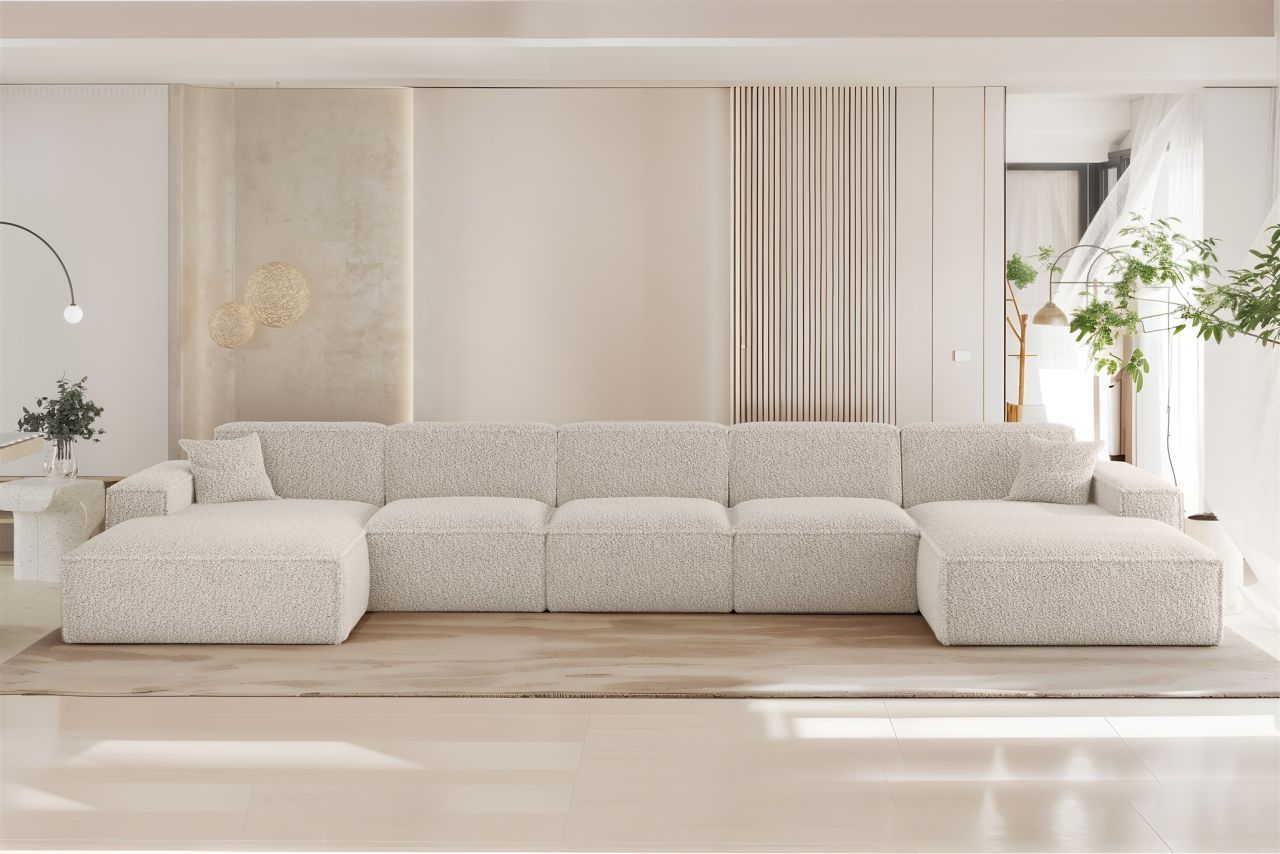 Wohnlandschaft Sofa U-Form CELES PREMIUM XL in Stoff Sven Altweiß