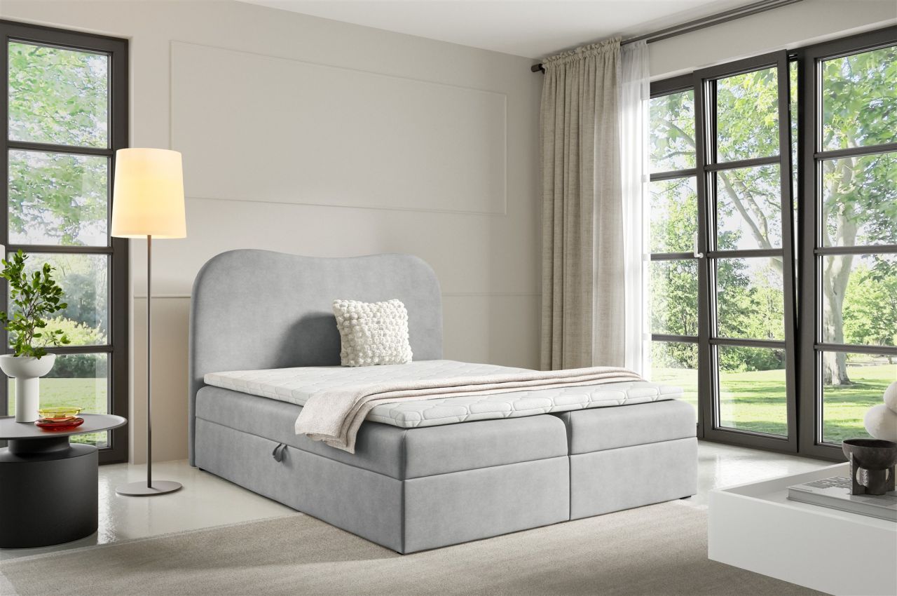 Boxspringbett Schlafzimmerbett DARLIN PREMIUM 120x220cm Stoff Gerra Hellgrau
