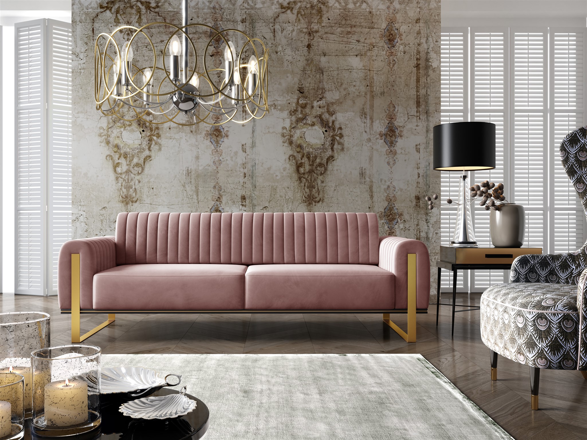 Sofa Designersofa VALERIE 3-Sitzer in Stoff Elisa Velvet Altrosa | Sofas (2 und 3-Sitzer) | Polstermöbel