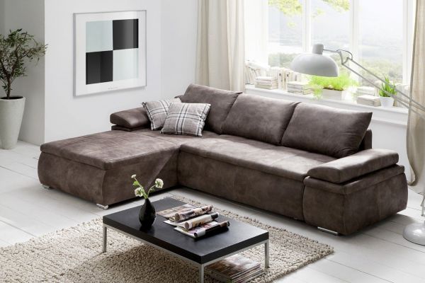 Couchgarnitur Camilla L-Form Bezug in Vintage-Braun