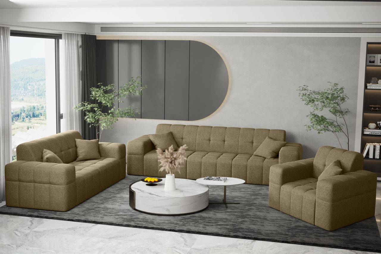 Sofaset ersofa NANCY 3-2-1 in Stoff Neve Hellbraun