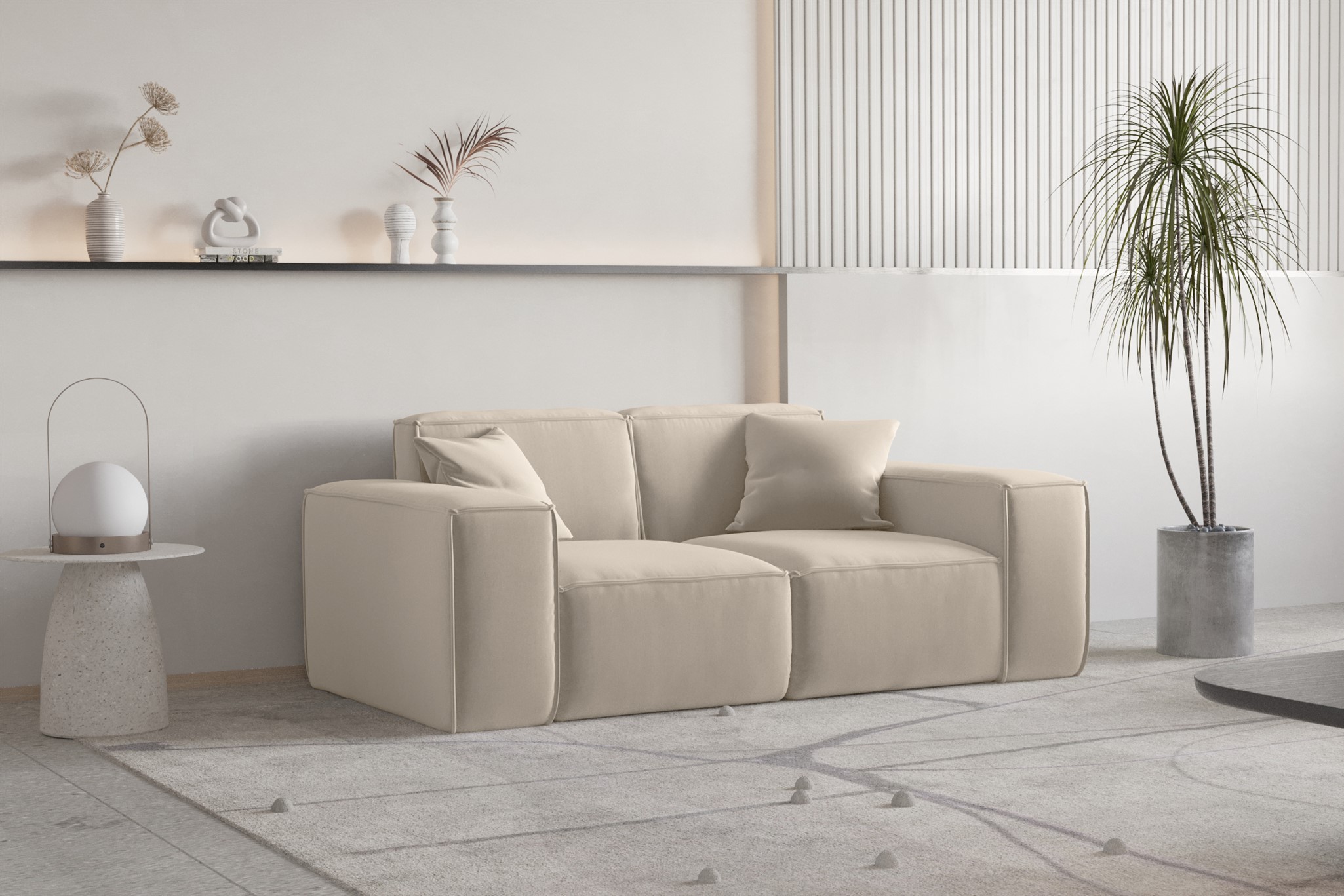 Sofa Designersofa CELES PREMIUM 2-Sitzer in Stoff Opera Velvet Beige | Sofas (2 und 3-Sitzer) | Polstermöbel