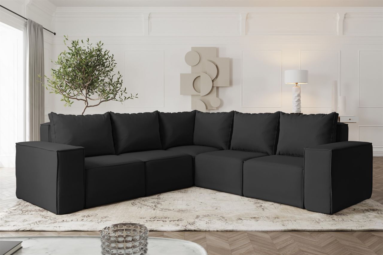 Ecksofa ersofa ESTELLE in Stoff Opera Velvet Schwarz Seite Universal