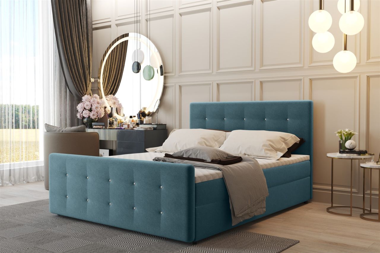 Boxspringbett Schlafzimmerbett CARLOS 140x200cm Stoff Soro Türkis inkl.Bettka...