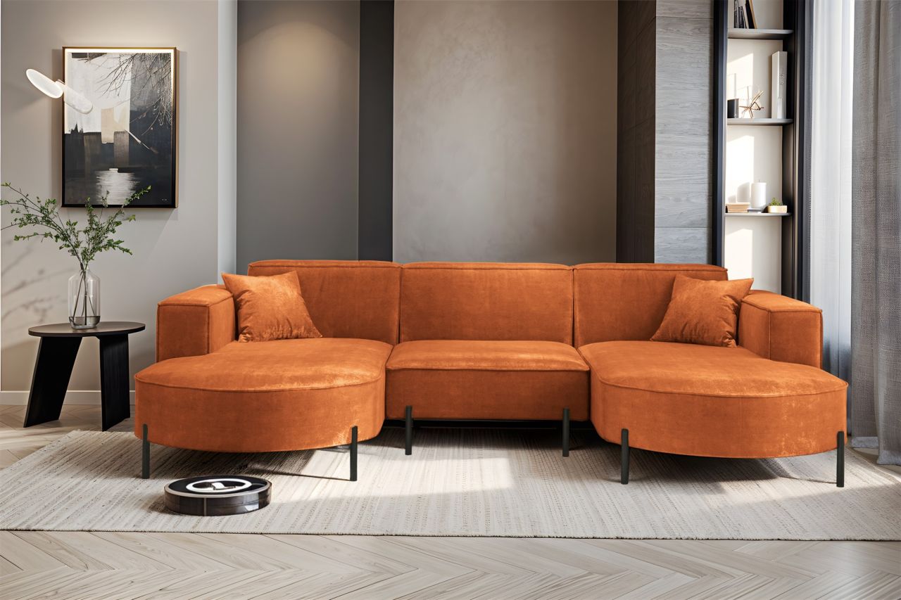 Wohnlandschaft U-Form Sofa VALENCIA in Stoff Noel Ziegelrot