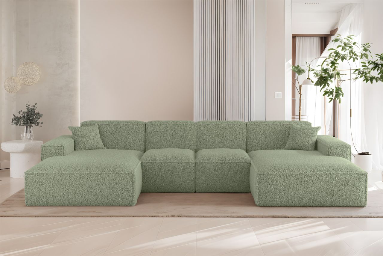 Wohnlandschaft Sofa U-Form CELES PREMIUM XS in Stoff Sven Hellgrün
