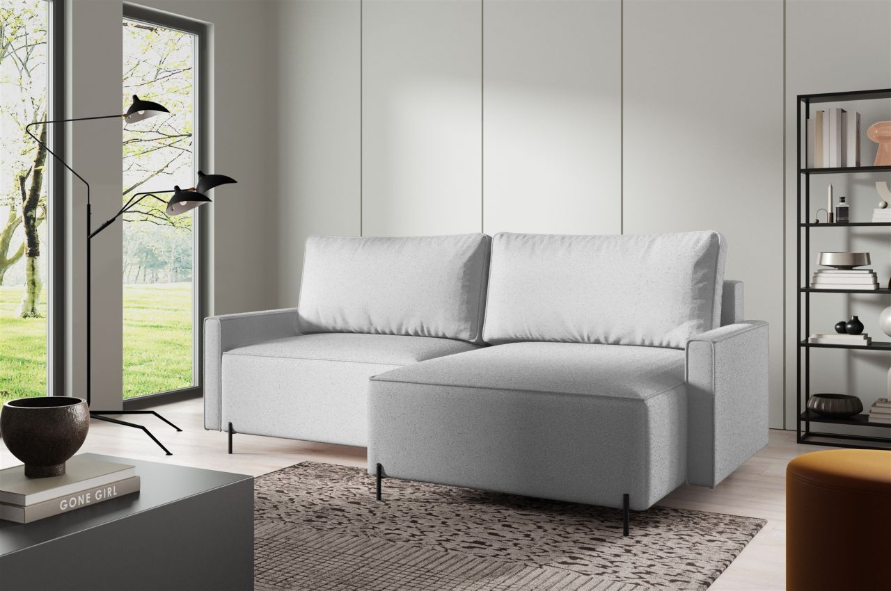 Ecksofa Schlafsofa Sofa BRAGA in Stoff Now or Never Hellgrau Ottomane Rechts