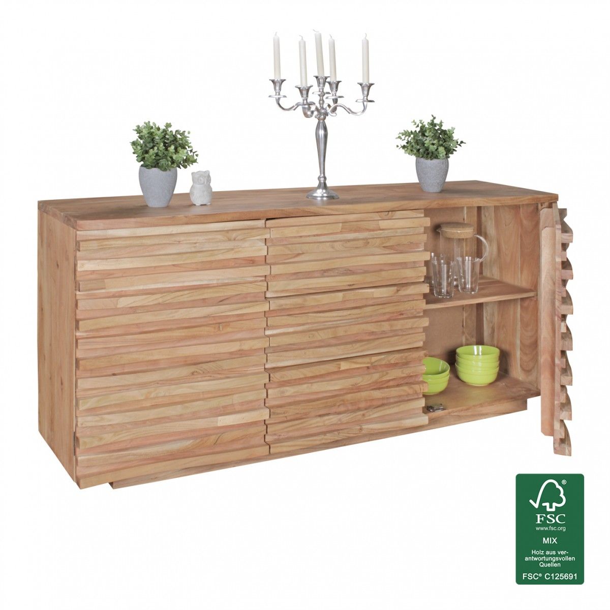 Sideboard Kommode AVOS Akazie massiv 160x45x75 cm Landhausstil