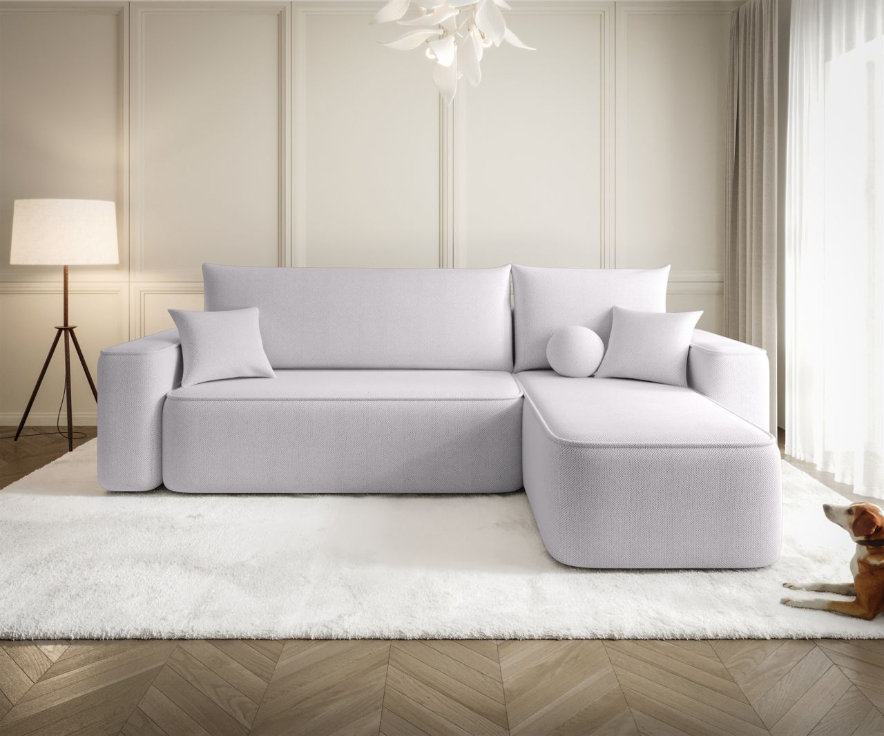 Ecksofa Schlafsofa Sofa AGEPO Stoff Curio Hellgrau Ottomane Rechts