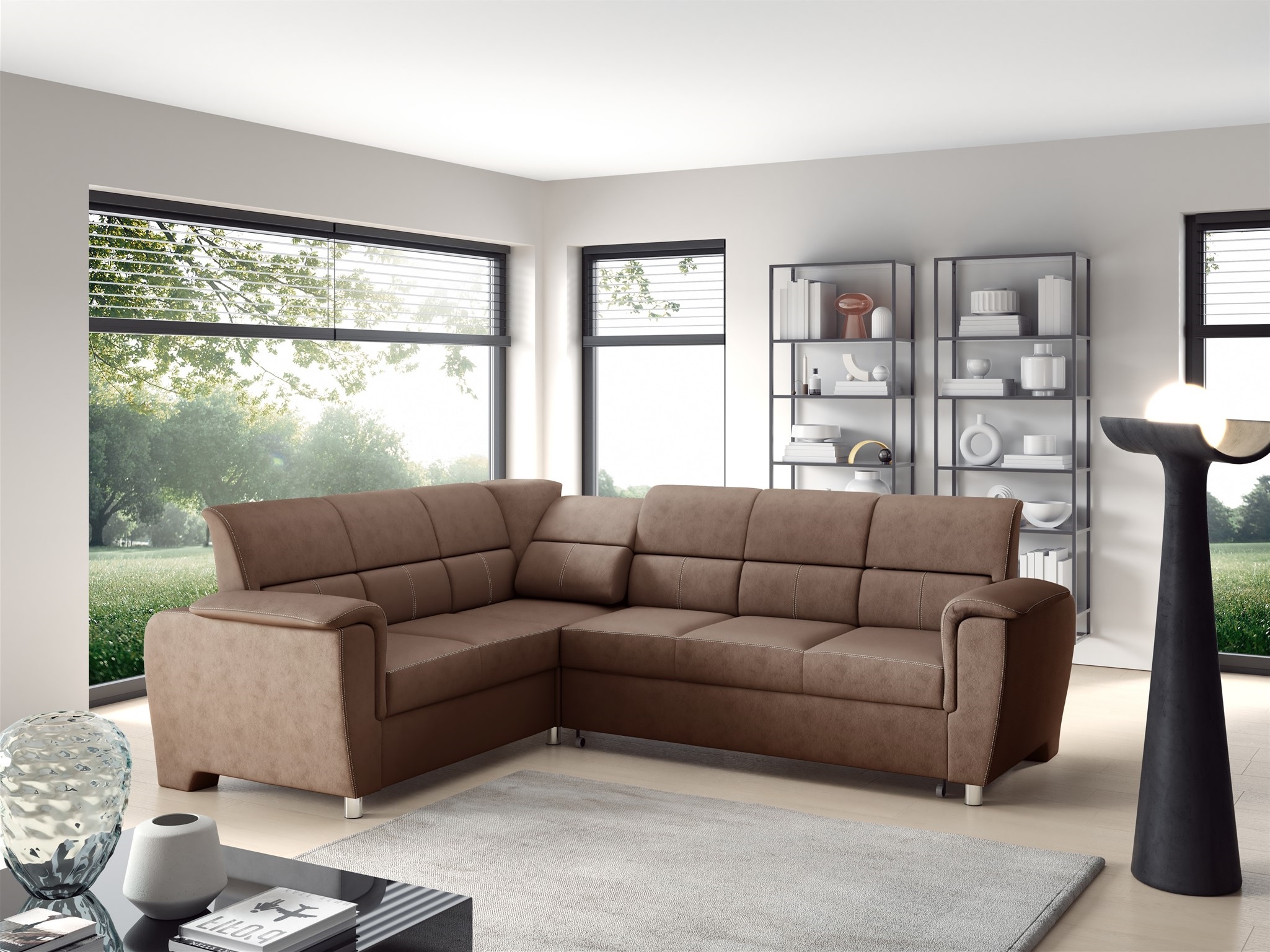 Ecksofa Schlafsofa Sofa SALVADOR Stoff Texas Hellbraun Kurze Schenkel Links | Ottomane: Links | Ecksofas mit Schlaffunktion | Polstermöbel