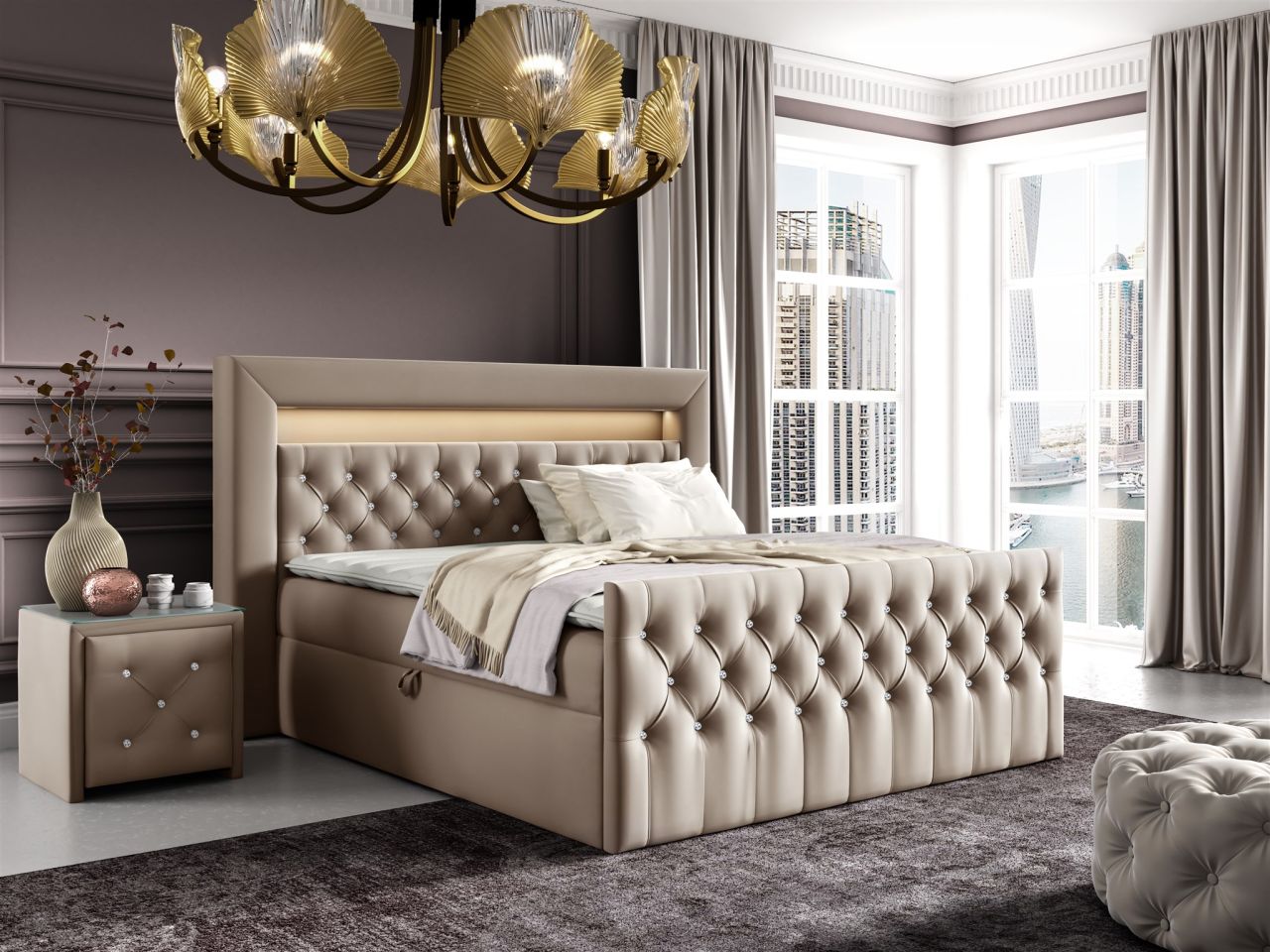 Boxspringbett Schlafzimmerbett SEVRA Nr.1 160x200cm in Elisa Velvet Beige