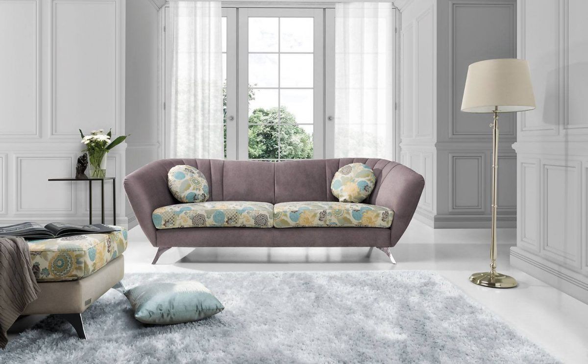 Sofa 3-Sitzer ELISABETH Polyesterstoff Grau / Muster 240x85x90 cm