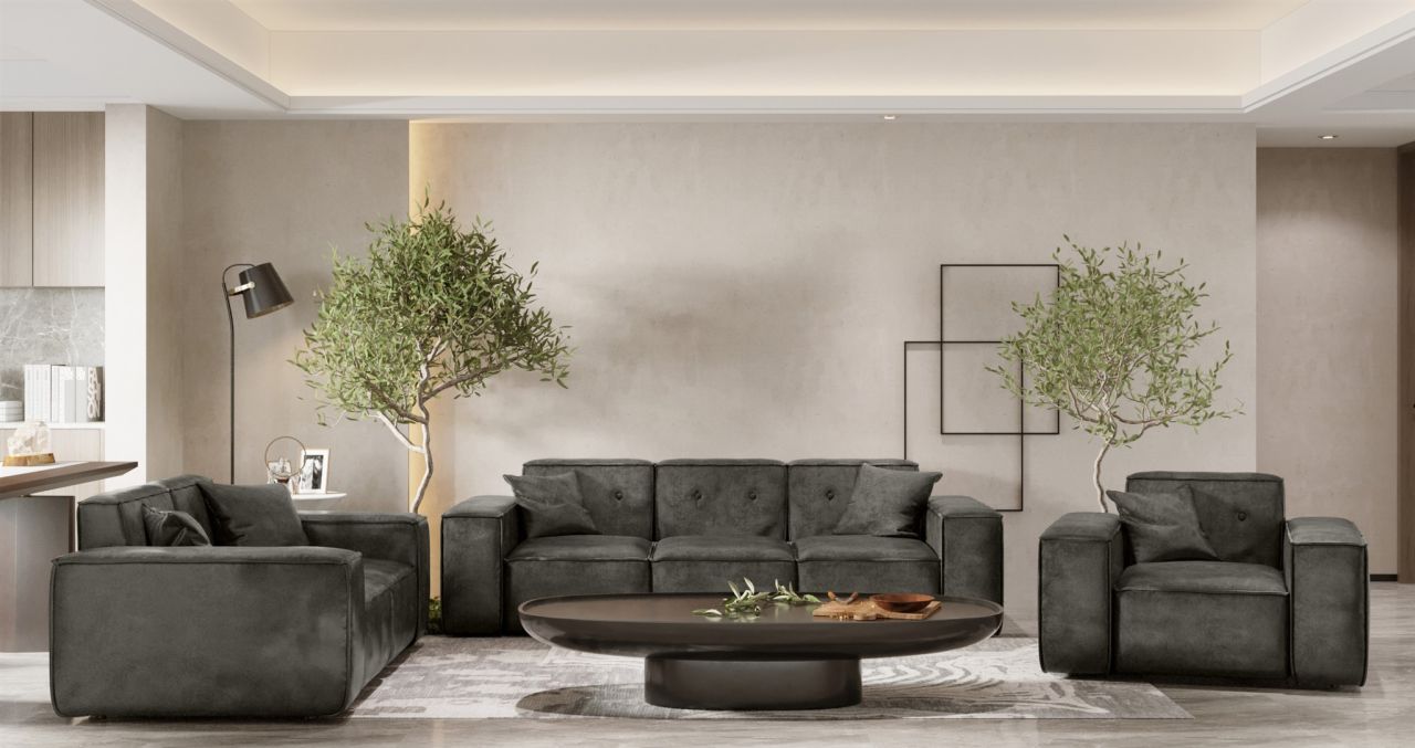 Sofaset ersofa CESINA 3-2-1 in Stoff Gobi (Vintage Look) Anthrazit