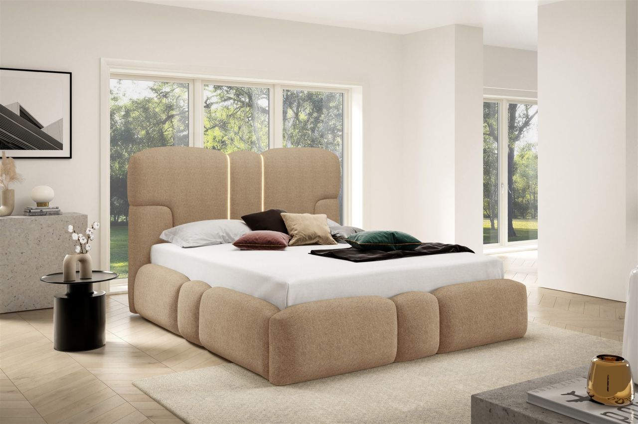 Polsterbett Schlafzimmerbett JORDAN 160x200cm Komplettset in Stoff Doha Braun