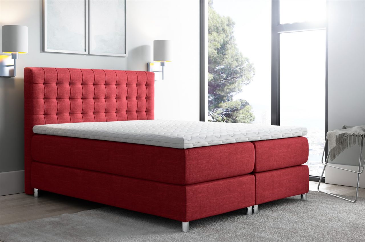 Boxspringbett Schlafzimmerbett Bett BAROS Stoff Rot 140x200cm