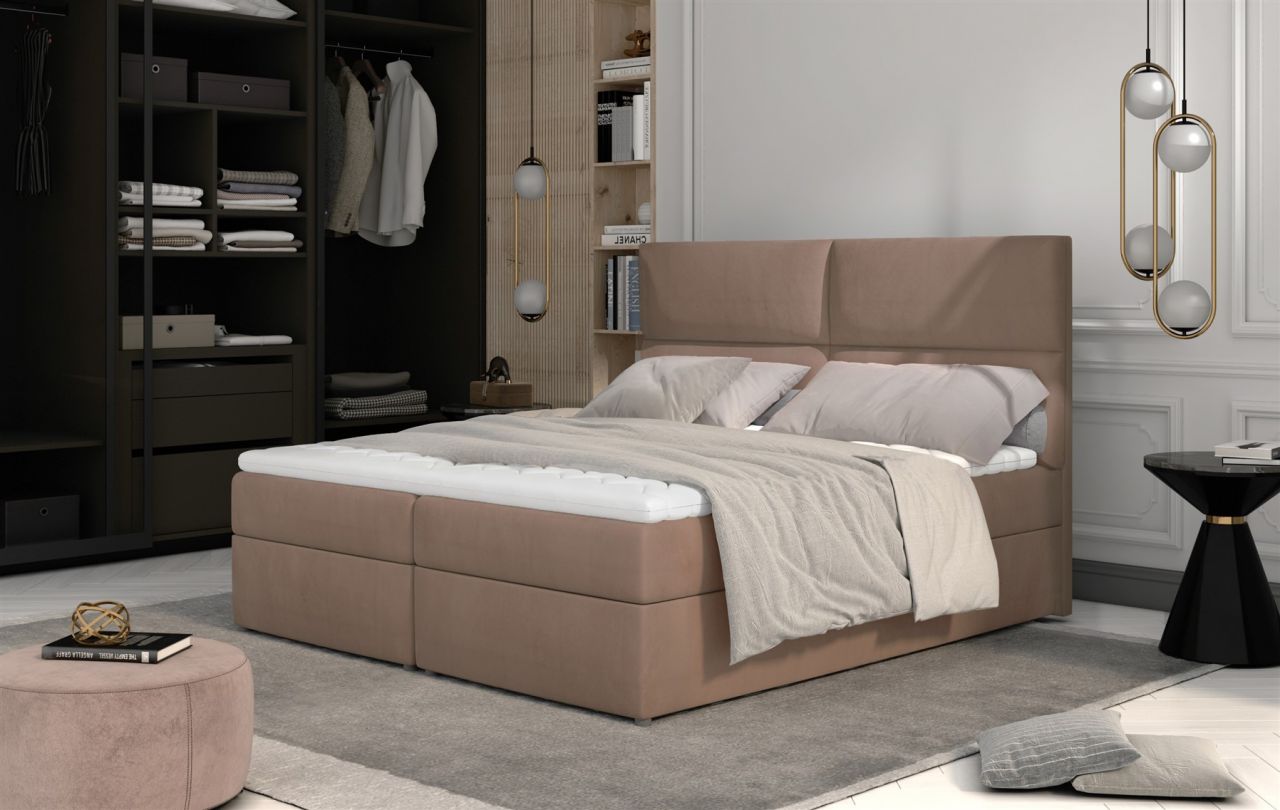 Boxspringbett Schlafzimmerbett HAZEL 180x200cm Stoff Monolith Cappuccino