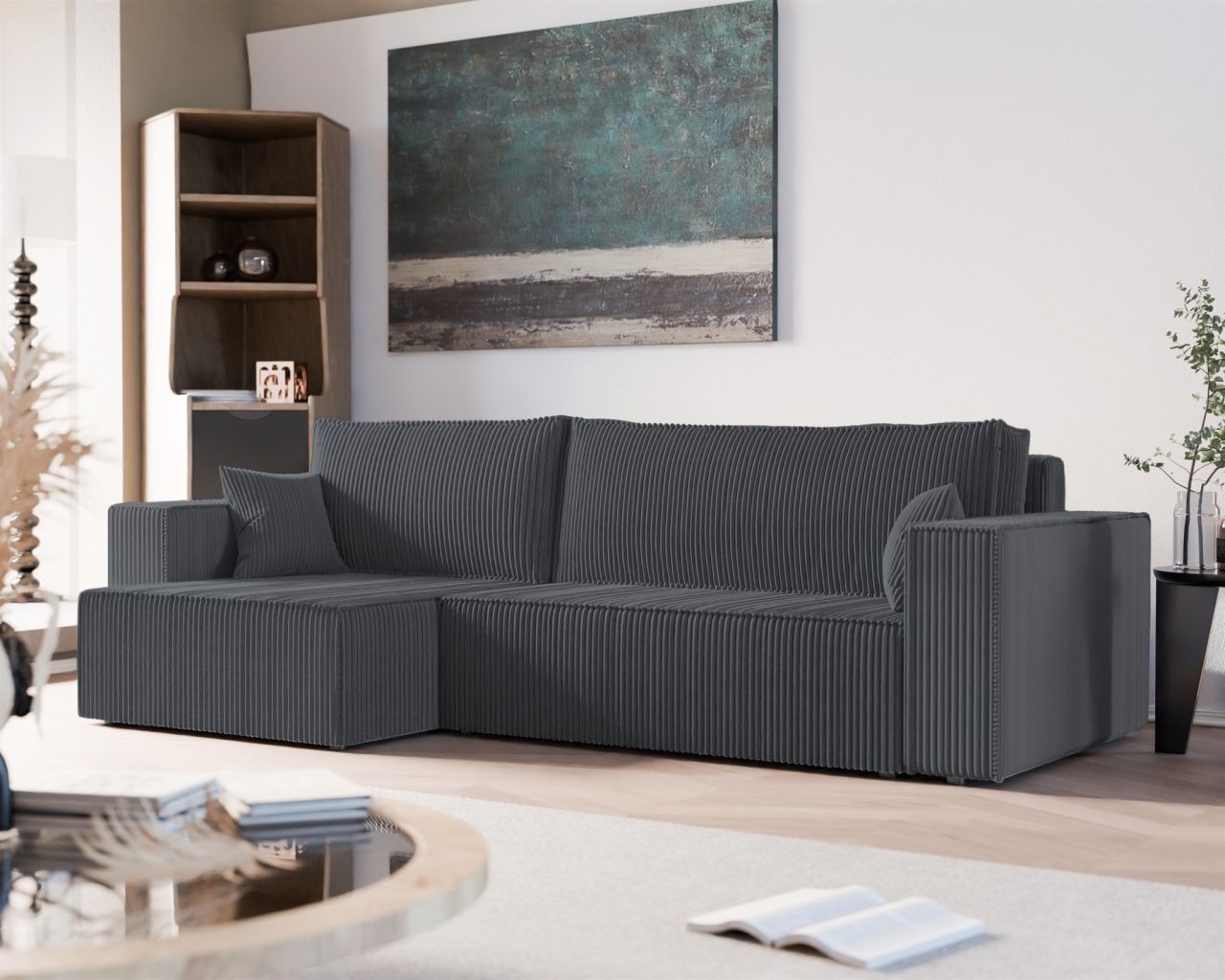 Ecksofa Schlafsofa Sofa ADARA MAX in Stoff Poso Dunkelgrau Ottomane Links