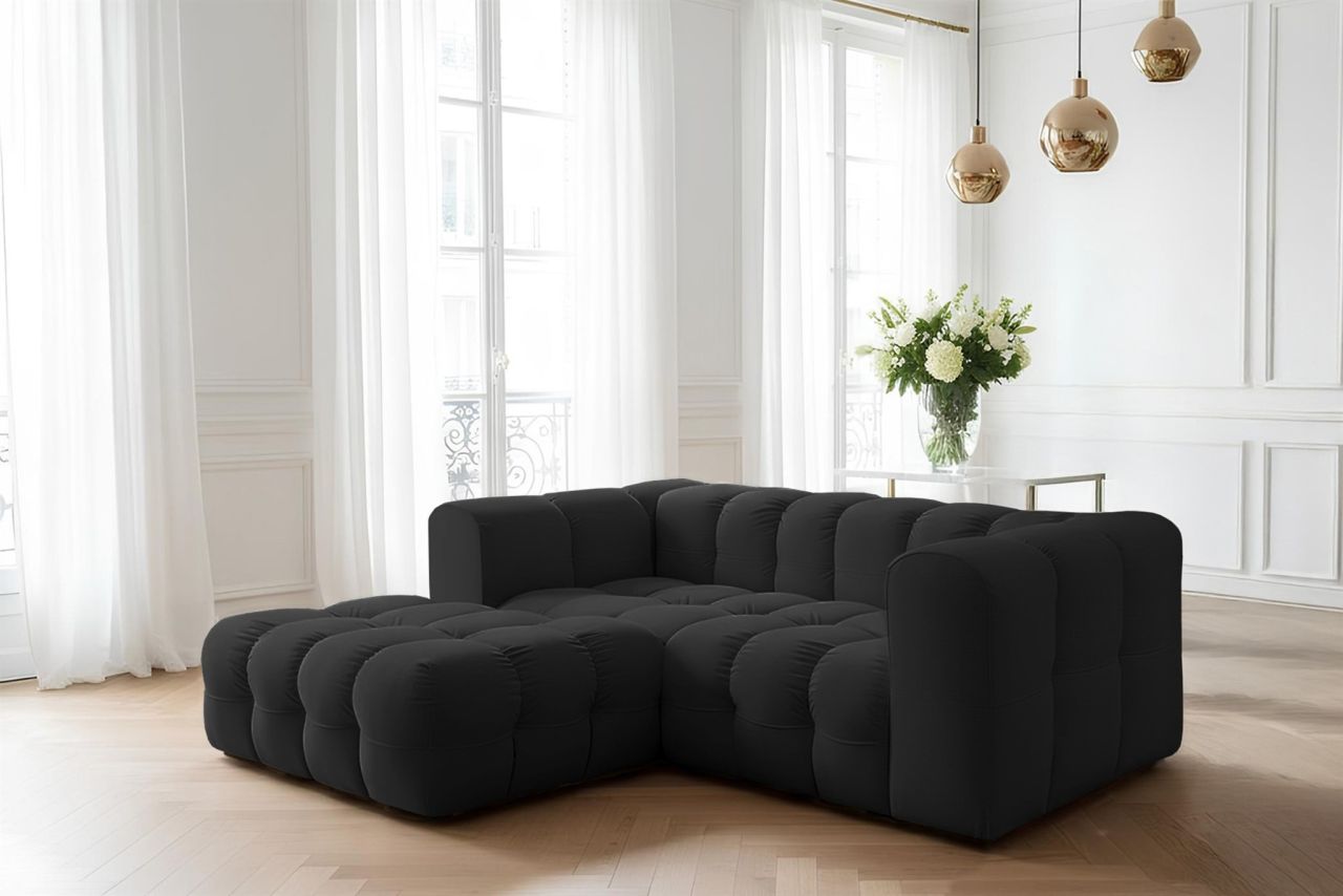 Ecksofa ersofa SOLVIE XS in Stoff Tiffani Schwarz Ottomane Links