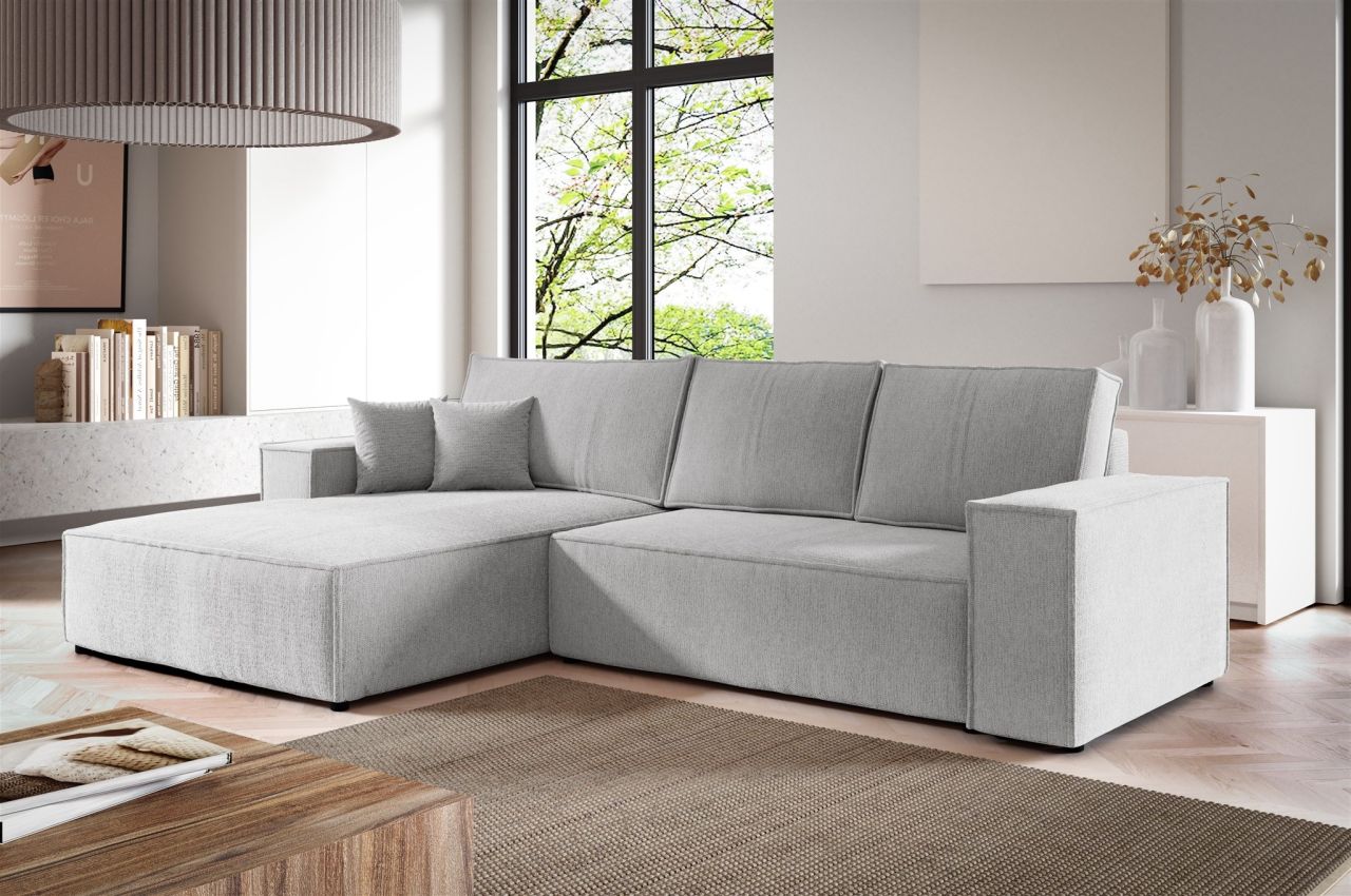 Ecksofa Schlafsofa LEVIO Stoff ARAGON Graubeige Ottomane Links