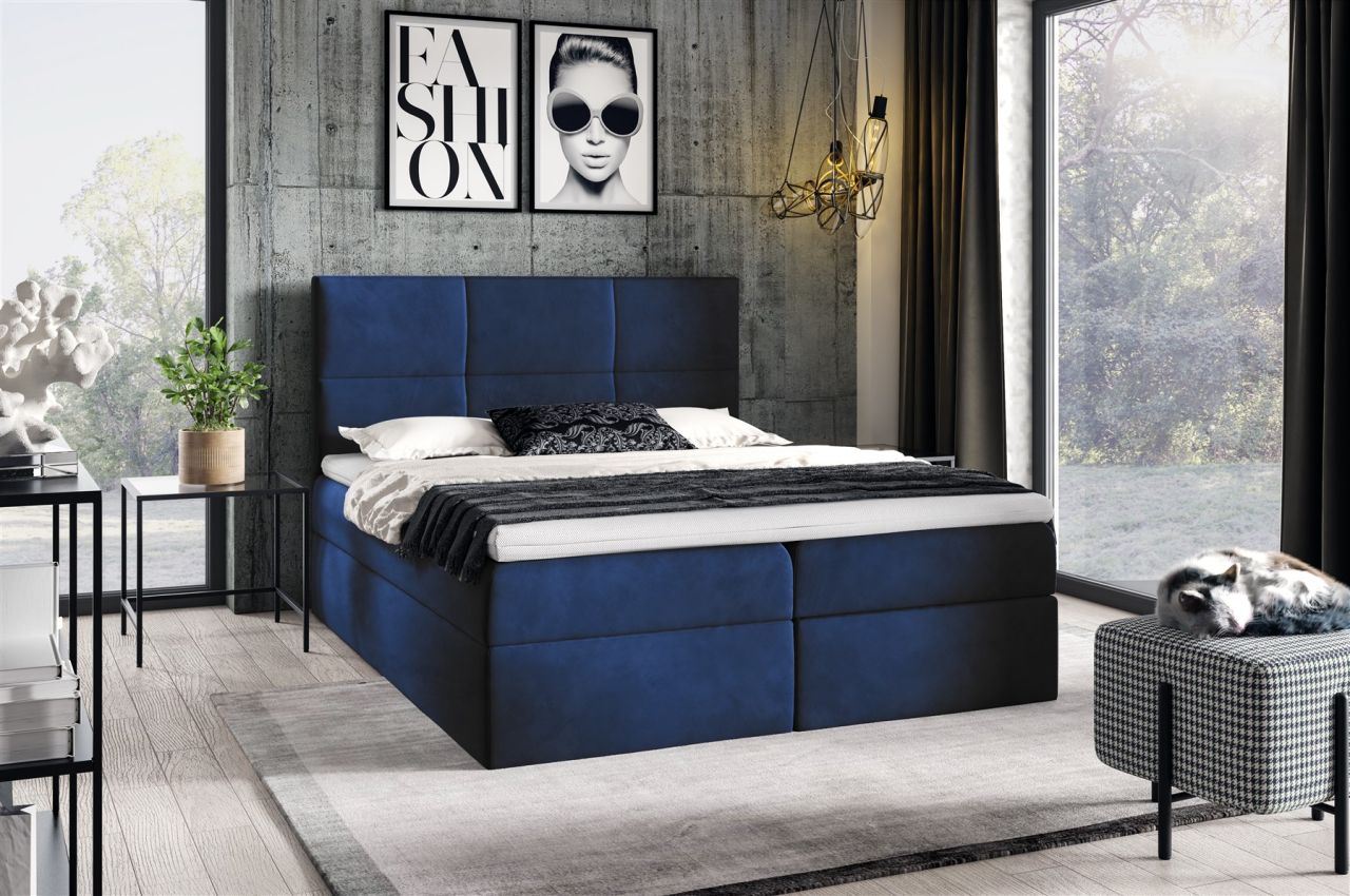 Boxspringbett Schlafzimmerbett HUDSON 120x200cm in Stoff Fresh Blau