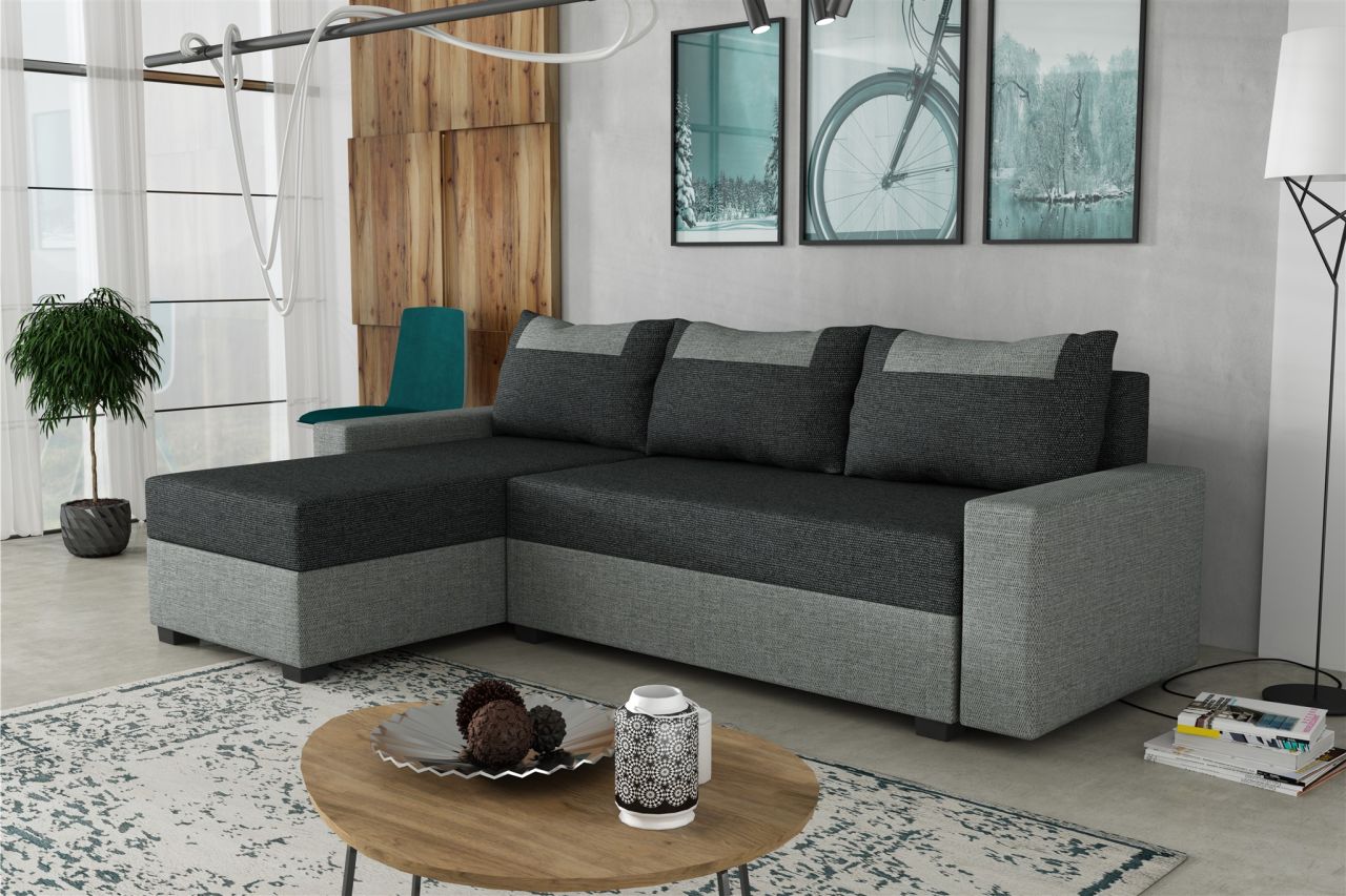 Ecksofa Schlafsofa Sofa HEDVIG LUX Inari Grau- Dunkelgrau Ottomane Links