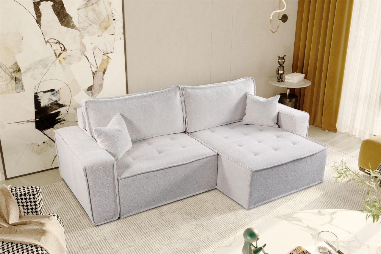 Ecksofa Schlafsofa FLOSI Stoff Raven Weiß Ottomane Rechts